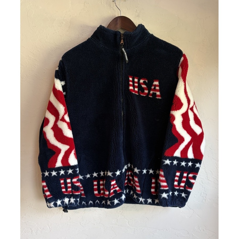 Vintage 90s Black Mountain AOP Full Zip Fleece Jacket M USA Americana Retro Ski